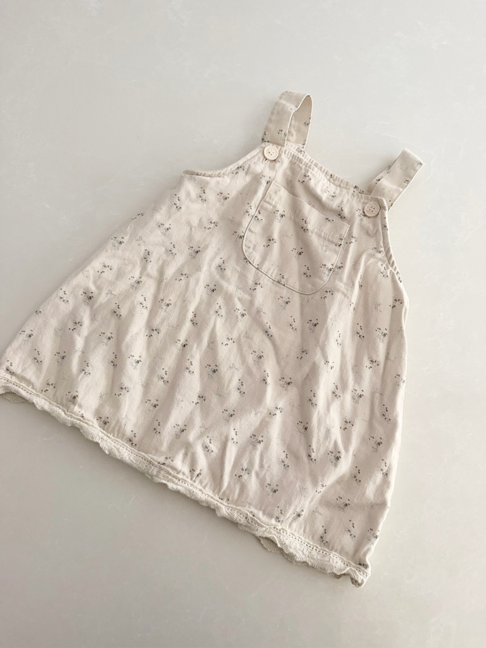 Cream Floral Toddler Pinafore Dress • Size 18-24M/2T (approx)